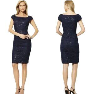 Lauren Ralph Lauren Evening Menu Sequin Tulle Ruched Wiggle Dress Size 12